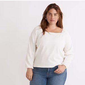 Madewell Crepe Square-Neck Puff-Sleeve Top-Cream 3x-NWT